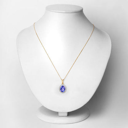 2.44 Carat Genuine Tanzanite and White Diamond 14K Yellow Gold Pendant