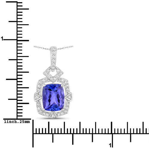 2.46 Carat Genuine Tanzanite and White Diamond 14K White Gold Pendant