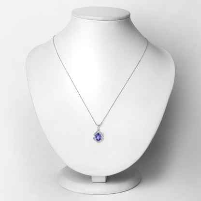 3.11 Carat Genuine Tanzanite and White Diamond 14K White Gold Pendant