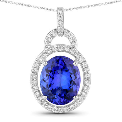 4.06 Carat Genuine Tanzanite and White Diamond 14K White Gold Pendant