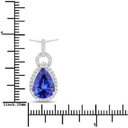3.49 Carat Genuine Tanzanite and White Diamond 14K White Gold Pendant