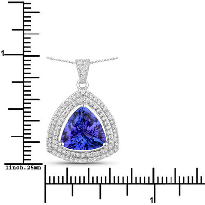 3.93 Carat Genuine Tanzanite and White Diamond 14K White Gold Pendant