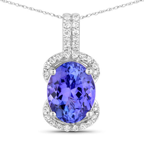 2.51 Carat Genuine Tanzanite and White Diamond 14K White Gold Pendant