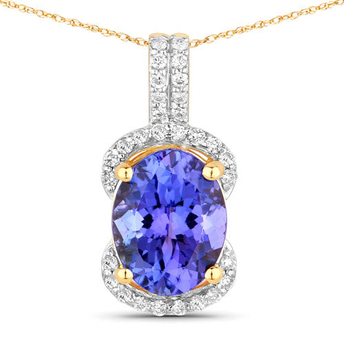 2.27 Carat Genuine Tanzanite and White Diamond 14K Yellow Gold Pendant