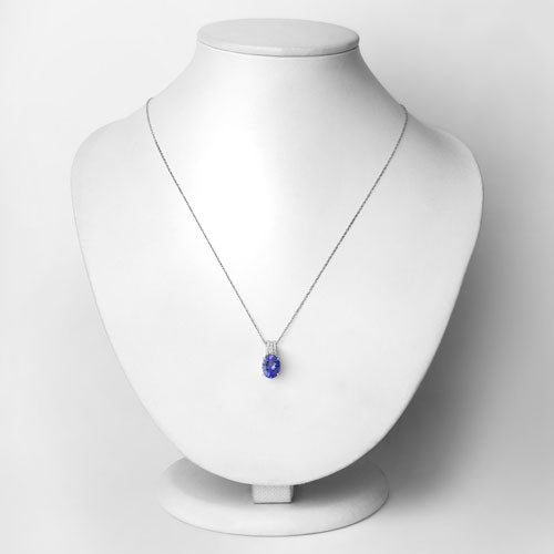 2.03 Carat Genuine Tanzanite and White Diamond 14K White Gold Pendant