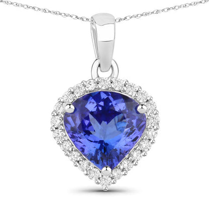 2.53 Carat Genuine Tanzanite and White Diamond 14K White Gold Pendant