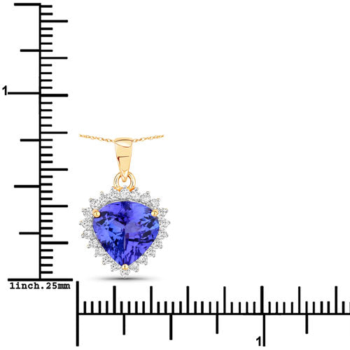 2.66 Carat Genuine Tanzanite and White Diamond 14K Yellow Gold Pendant