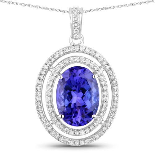 4.90 Carat Genuine Tanzanite and White Diamond 14K White Gold Pendant