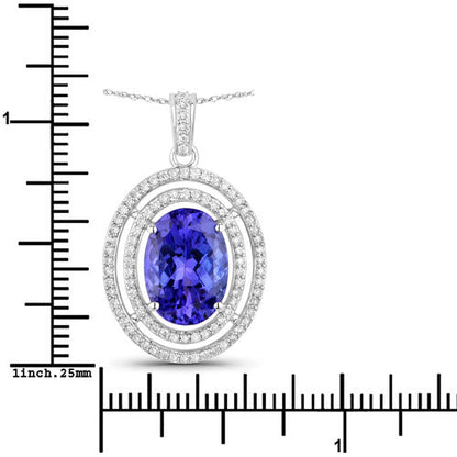 4.90 Carat Genuine Tanzanite and White Diamond 14K White Gold Pendant