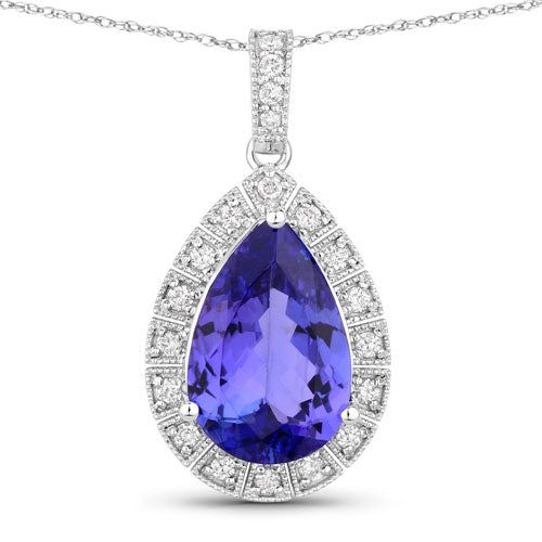 3.13 Carat Genuine Tanzanite and White Diamond 14K White Gold Pendant