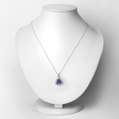 3.11 Carat Genuine Tanzanite and White Diamond 14K White Gold Pendant