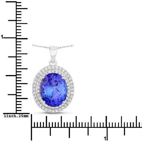 3.90 Carat Genuine Tanzanite and White Diamond 14K White Gold Pendant