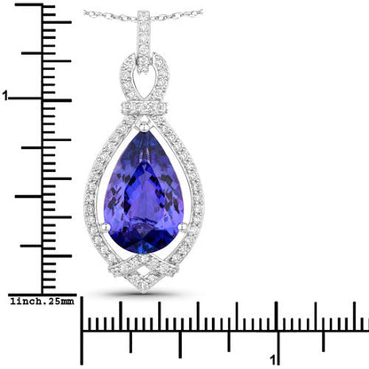 7.11 Carat Genuine Tanzanite and White Diamond 14K White Gold Pendant