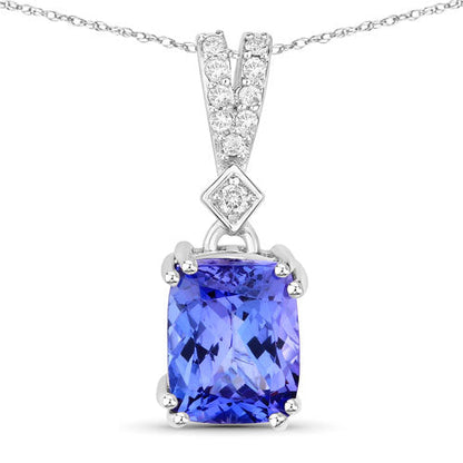 2.41 Carat Genuine Tanzanite and White Diamond 14K White Gold Pendant