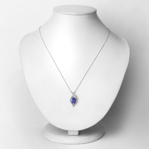 1.73 Carat Genuine Tanzanite and White Diamond 14K White Gold Pendant