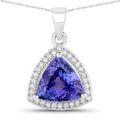 2.78 Carat Genuine Tanzanite and White Diamond 14K White Gold Pendant