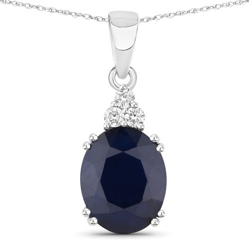 4.41 Carat Genuine Blue Sapphire and White Diamond 14K White Gold Pendant