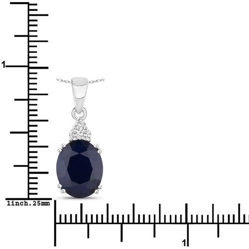 4.41 Carat Genuine Blue Sapphire and White Diamond 14K White Gold Pendant
