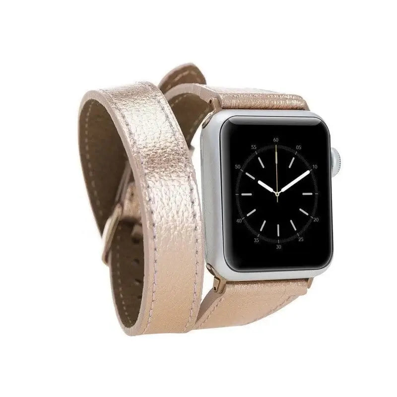 Luxury Double Wrap Rose Gold Leather Apple Watch Band - San Diego