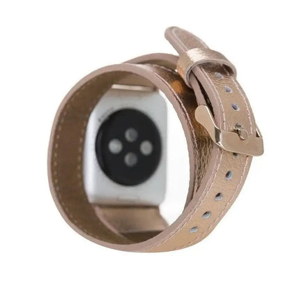 Luxury Double Wrap Rose Gold Leather Apple Watch Band - San Diego