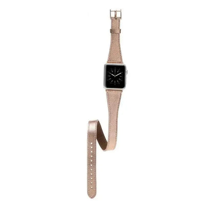 Luxury Double Wrap Rose Gold Leather Apple Watch Band - San Diego