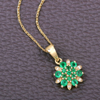 0.72 Carat Genuine Zambian Emerald and White Diamond 14K Yellow Gold Pendant