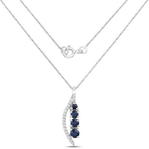 0.40 Carat Genuine Blue Sapphire and White Diamond 14K White Gold Pendant