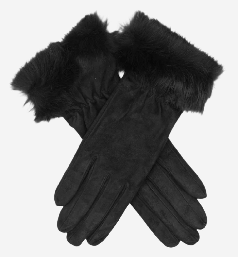 PA4125 (black) - Women's Italian suede gloves with merino wool lining and rabbit fur cuff — photo 1 of 6