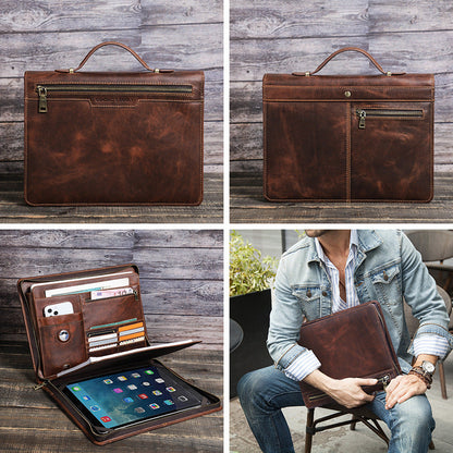 Handmade Genuine Leather Case,  AirTag Compartment, Handheld Multi-Functional iPad Cover