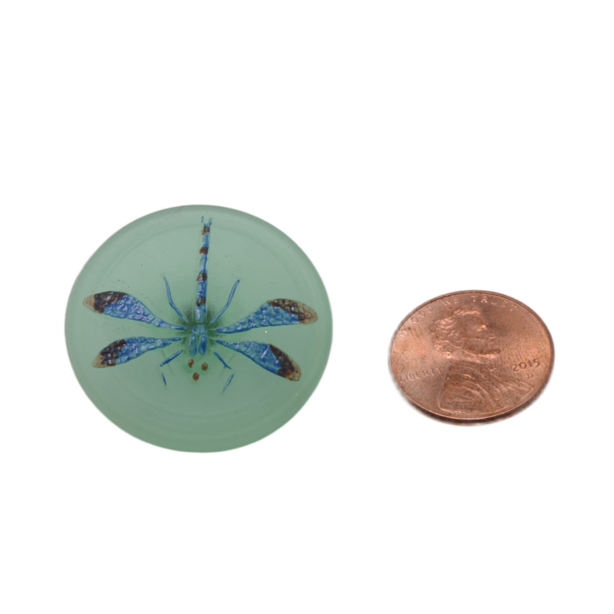 Czech Glass Dragonfly Button 31mm - Sea Green with Blue Wings