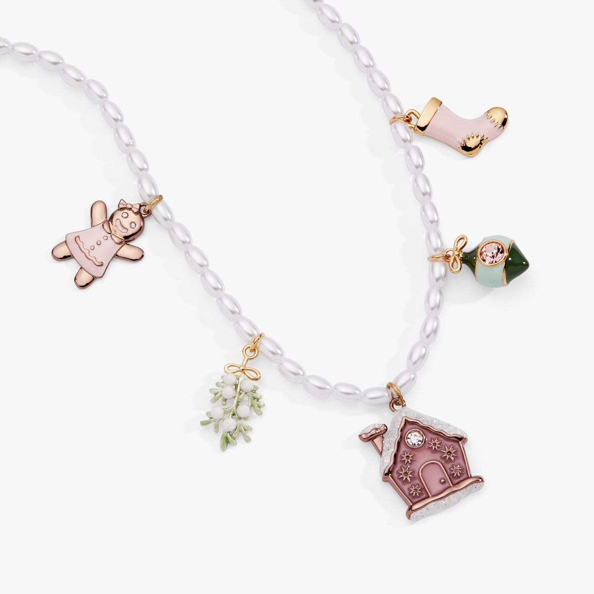 Pink Christmas Beaded Charm Necklace