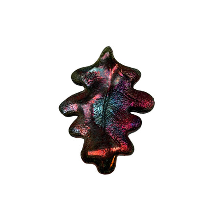 Raku Ceramic Leaf Pendant - Iridescent Rainbow Glaze, Artist Signed, 38mm Top Drilled
