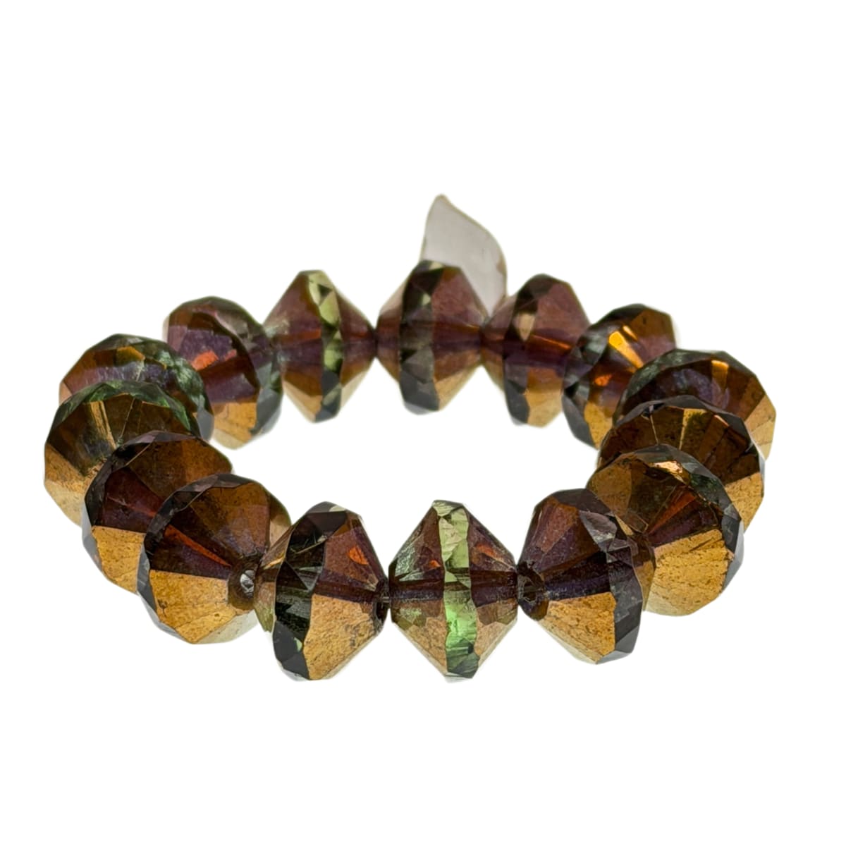 Czech Fire Polished Glass Beads: Olive Green Gold Finish 13mm Saucer - 15 Pieces