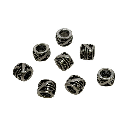 Sterling Silver Large Hole Barrel Bead with Abstract Pattern - 10mm x 8mm