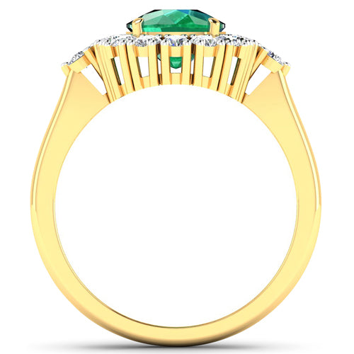 2.39 Carat Genuine Zambian Emerald and White Diamond 14K Yellow Gold Ring