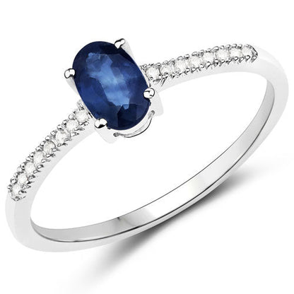 0.54 Carat Genuine Blue Sapphire and White Diamond 14K White Gold Ring