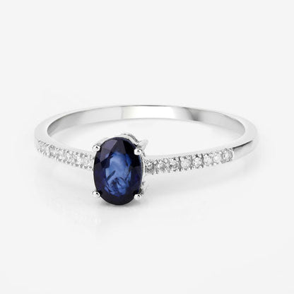 0.54 Carat Genuine Blue Sapphire and White Diamond 14K White Gold Ring