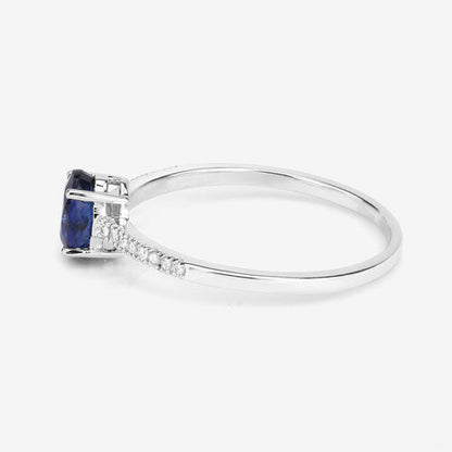 0.54 Carat Genuine Blue Sapphire and White Diamond 14K White Gold Ring