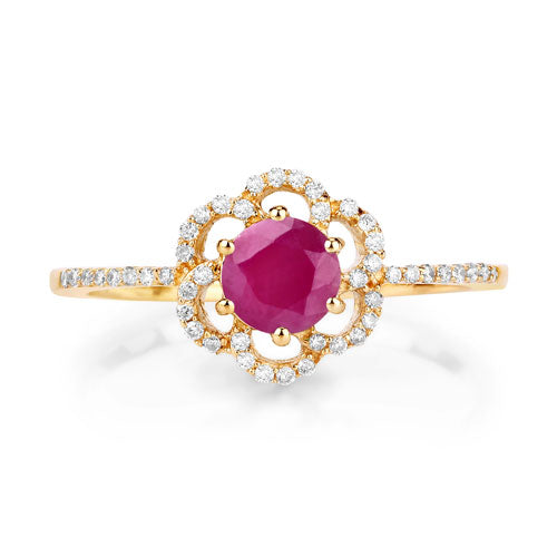 0.68 Carat Genuine Ruby and White Diamond 14K Yellow Gold Ring