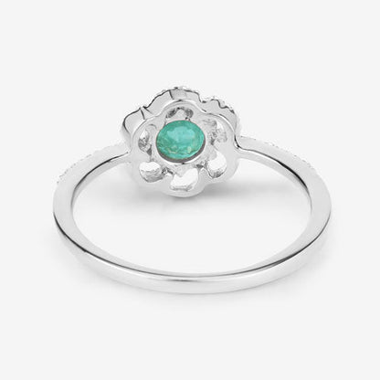 0.55 Carat Genuine Zambian Emerald and White Diamond 14K White Gold Ring
