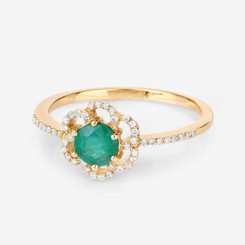 0.55 Carat Genuine Zambian Emerald and White Diamond 14K Yellow Gold Ring
