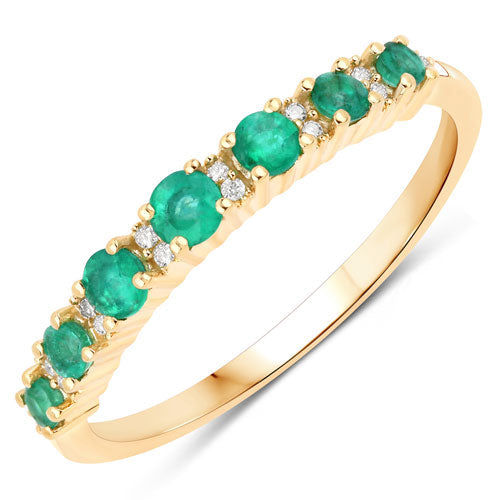 0.41 Carat Genuine Zambian Emerald and White Diamond 14K Yellow Gold Ring