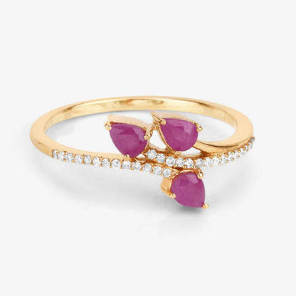 0.68 Carat Genuine Ruby and White Diamond 14K Yellow Gold Ring