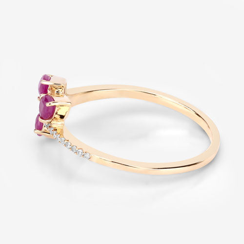 0.68 Carat Genuine Ruby and White Diamond 14K Yellow Gold Ring