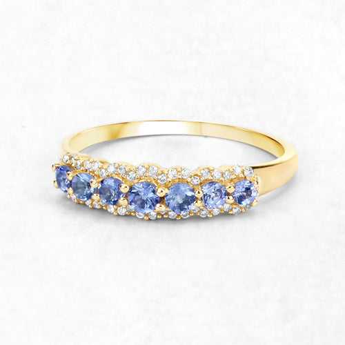 0.51 Carat Genuine Tanzanite and White Diamond 14K Yellow Gold Ring