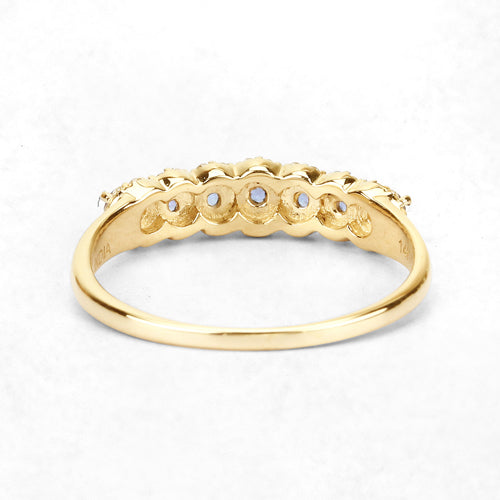 0.51 Carat Genuine Tanzanite and White Diamond 14K Yellow Gold Ring