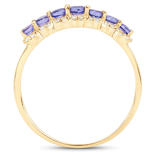 0.51 Carat Genuine Tanzanite and White Diamond 14K Yellow Gold Ring