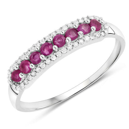 0.47 Carat Genuine Ruby and White Diamond 14K White Gold Ring