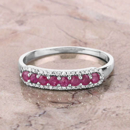 0.47 Carat Genuine Ruby and White Diamond 14K White Gold Ring