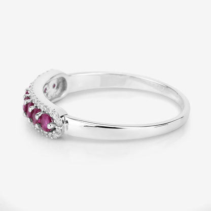 0.47 Carat Genuine Ruby and White Diamond 14K White Gold Ring